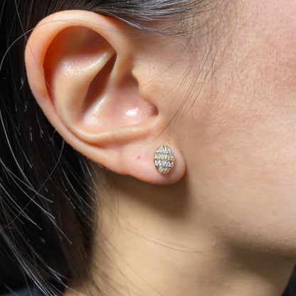 14K Small Oval Stacked Diamond Baguette Earrings