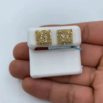 14K Square Flat Diamond Earrings