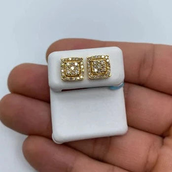 14K Square Box Diamond Earrings Large