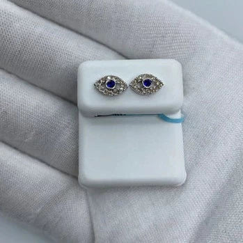 14K Blue Center Stone Evil Eye Diamond Earrings