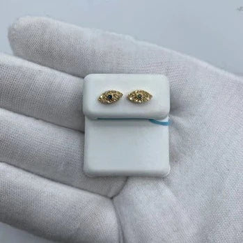14K Teal Center Stone Evil Eye Diamond Earrings
