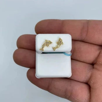 14K Dolphin Diamond Earrings