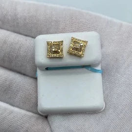 14K Square Gutter Diamond Baguette Earrings