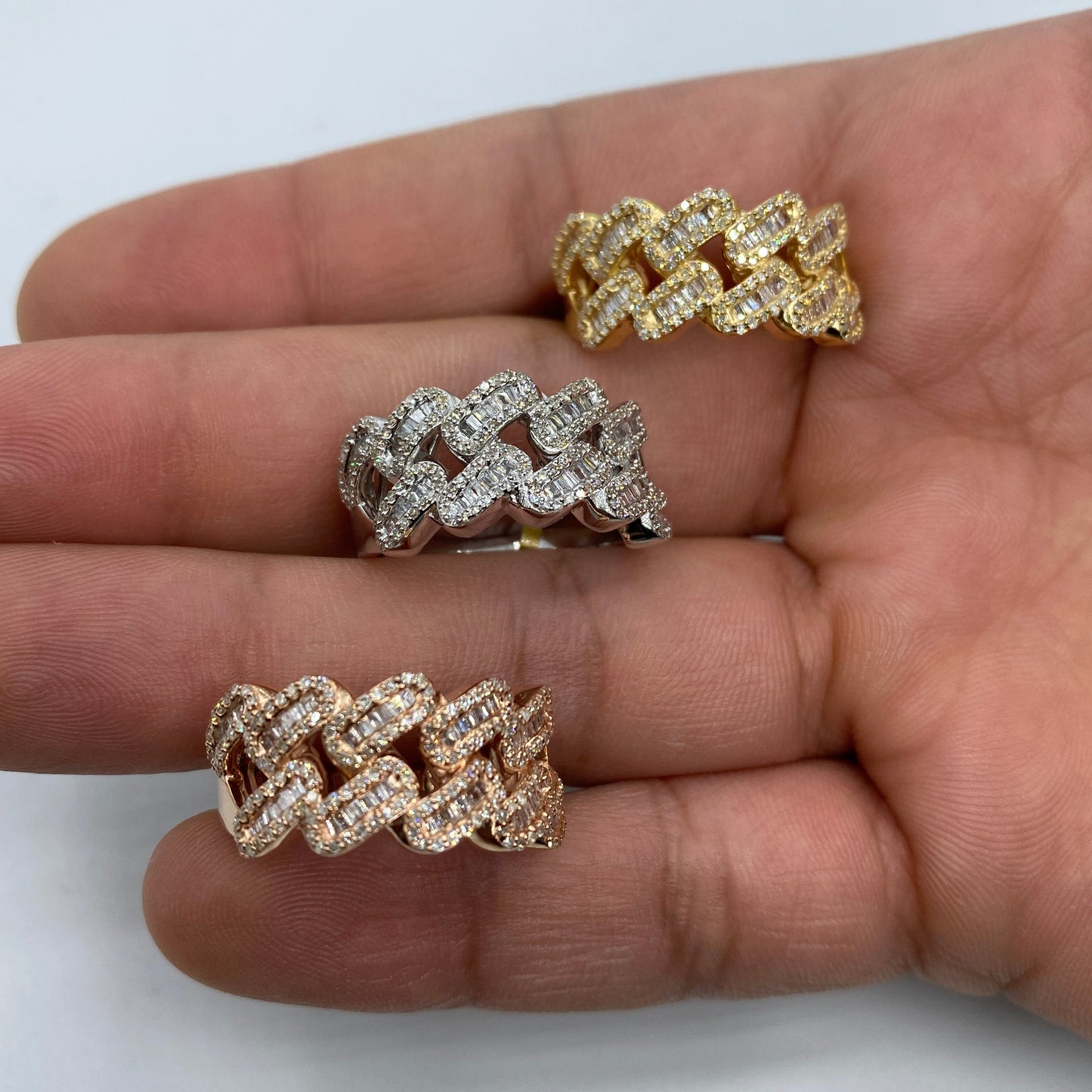 10K Chubby Cuban Link Diamond Baguette Ring