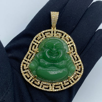14K Large Laughing Buddha Diamond Pendant