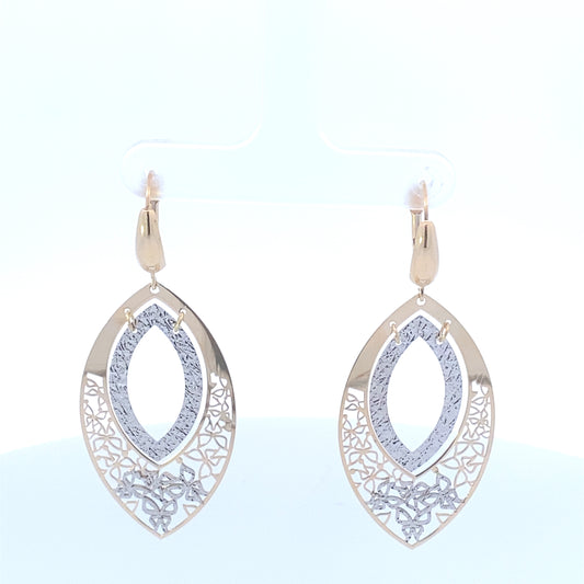 14K Gold Oval Hanging Earrings