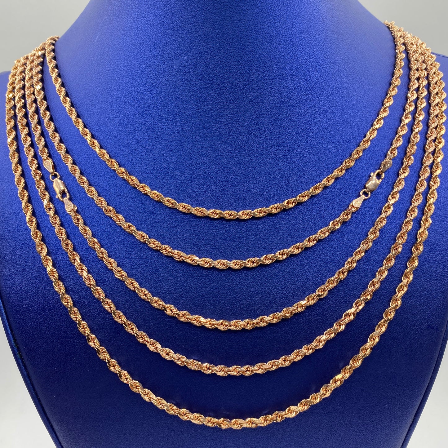 Rope Chain Necklace Real 14K Rose Gold Full Collection