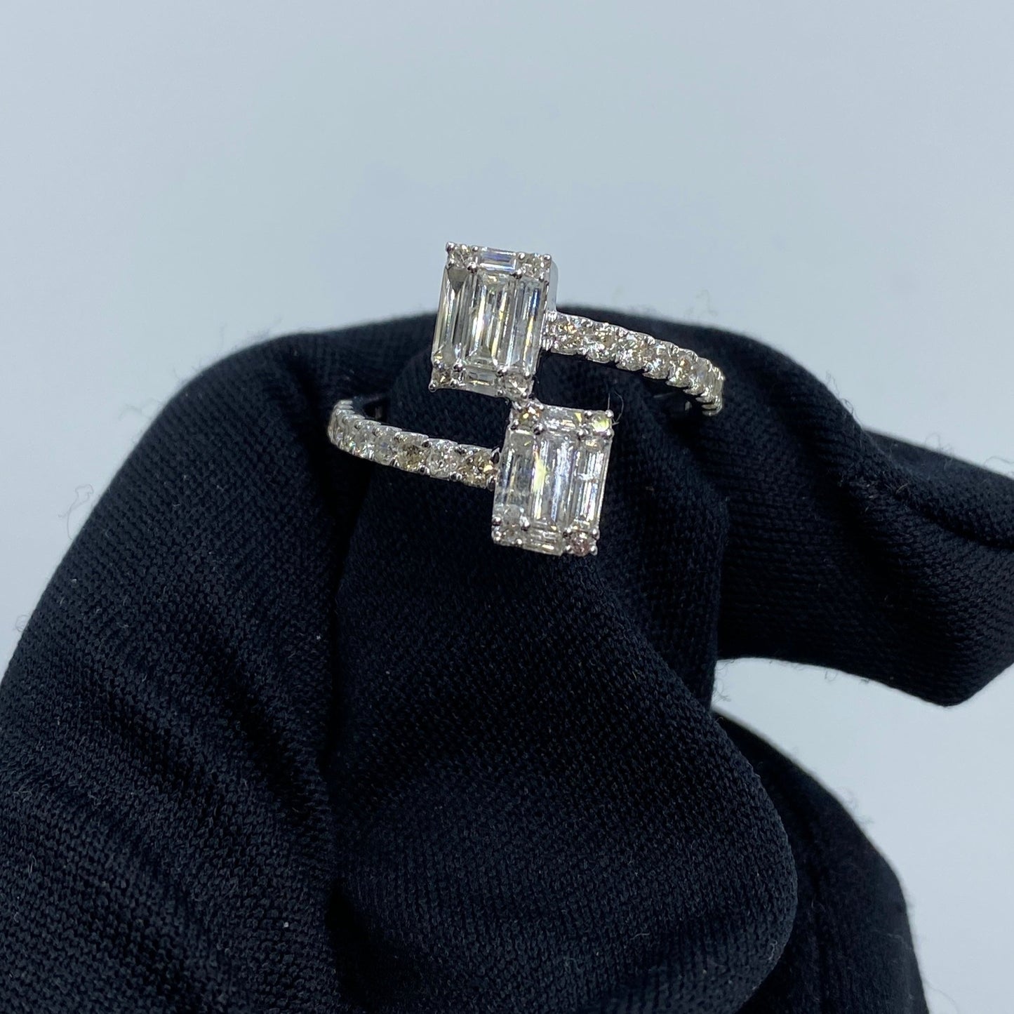 14K Rectangle Diamond Baguette Bangle Ring