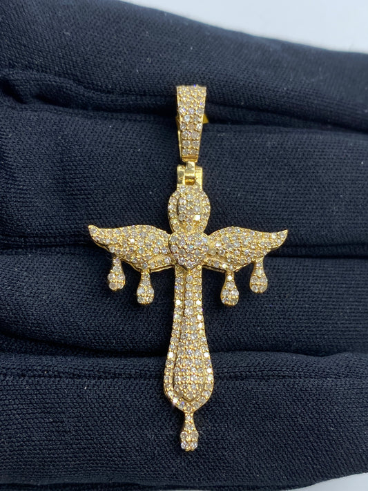 10K Love Angel Cross Diamond Pendant