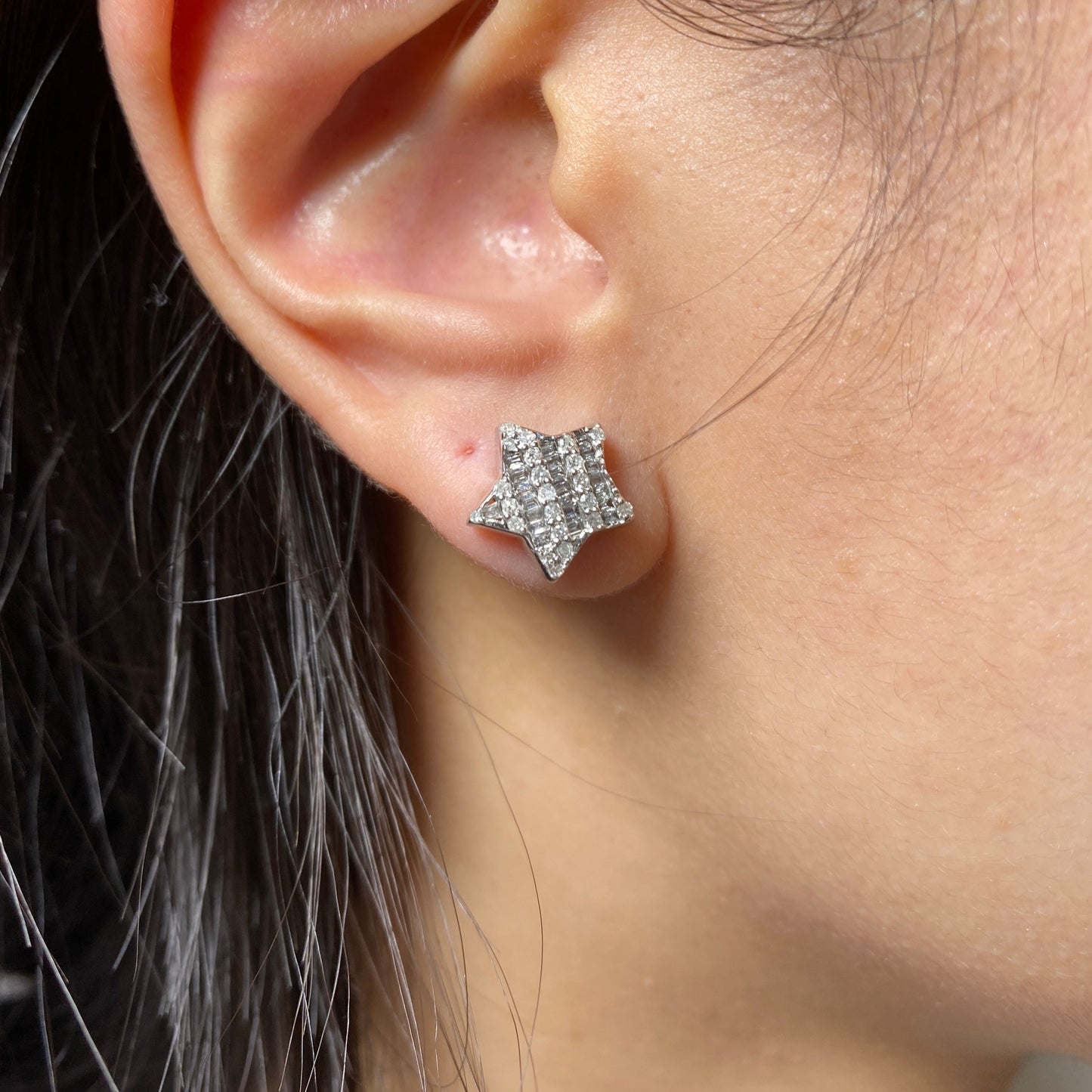14K Large Star Stacked Diamond Baguette Earrings