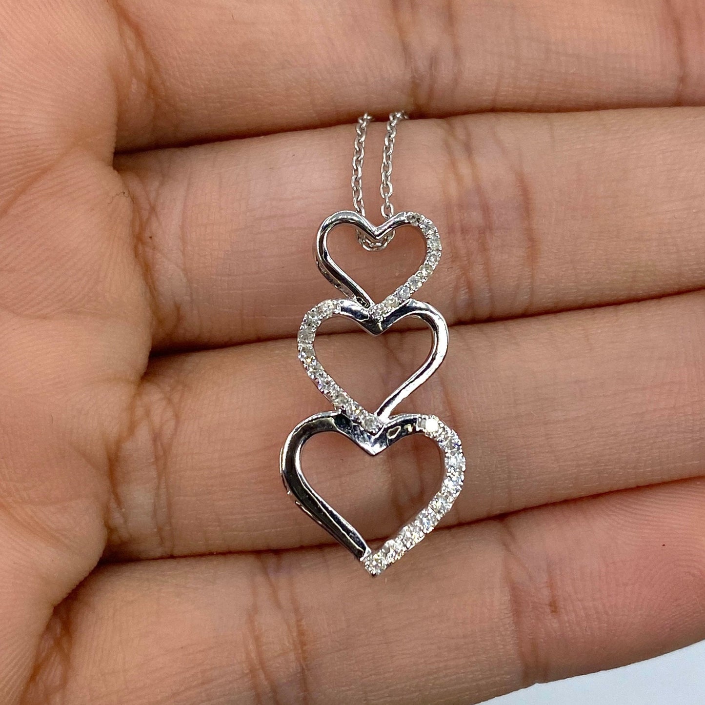 10K Heart Charm Stack Diamond Pendant