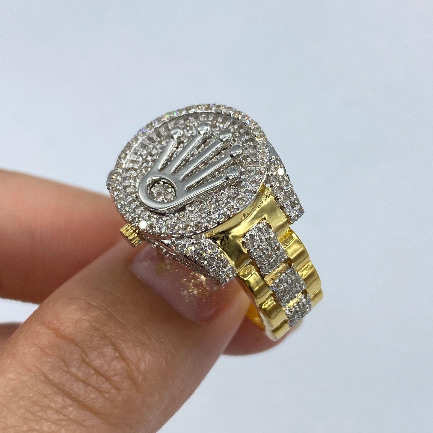 14K Two-Tone Crown Diamond Ring