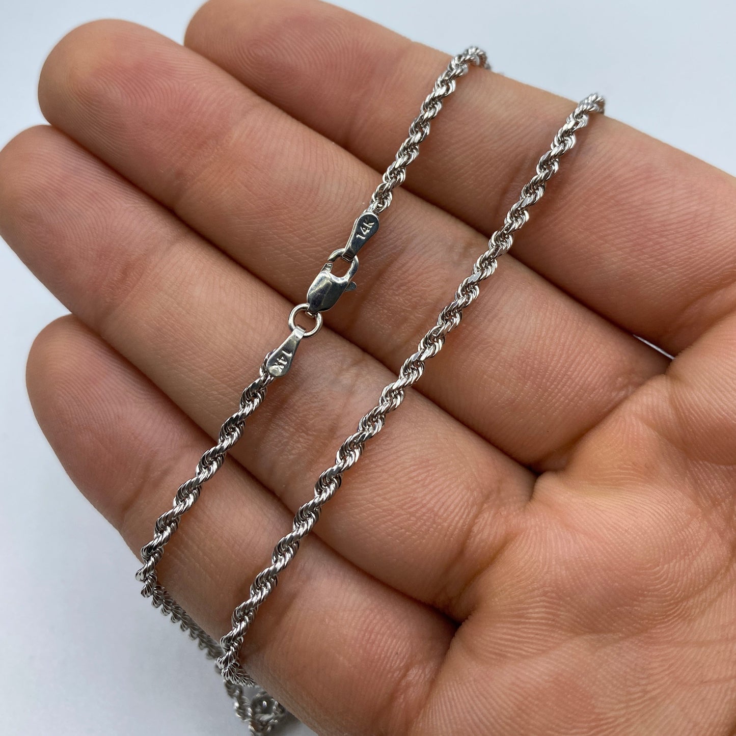 14K White Gold 2.7MM Rope Chain 16-26"