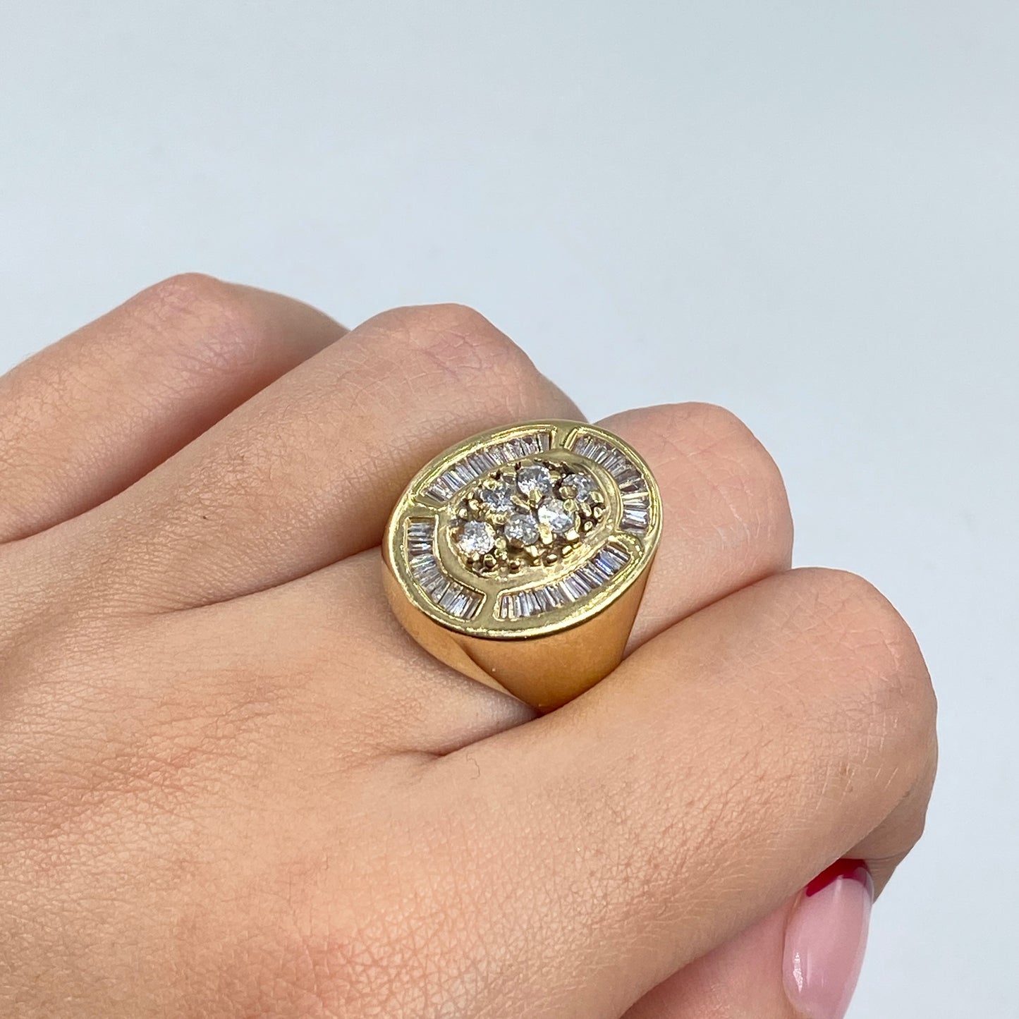 14K Diamond Baguette Cut Signet Ring