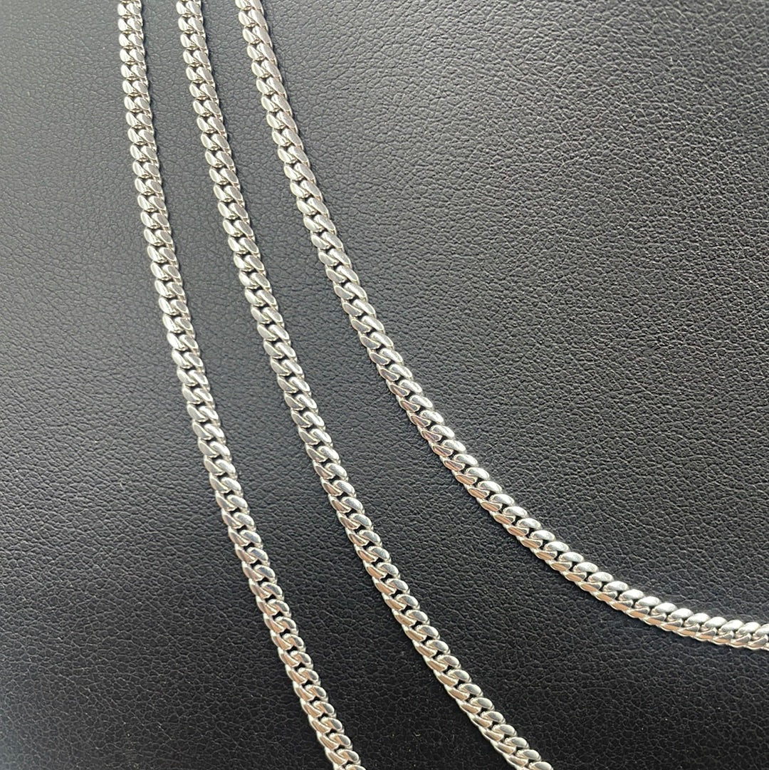 14K Solid White Gold 2.9MM Cuban Link Chain 16-20"