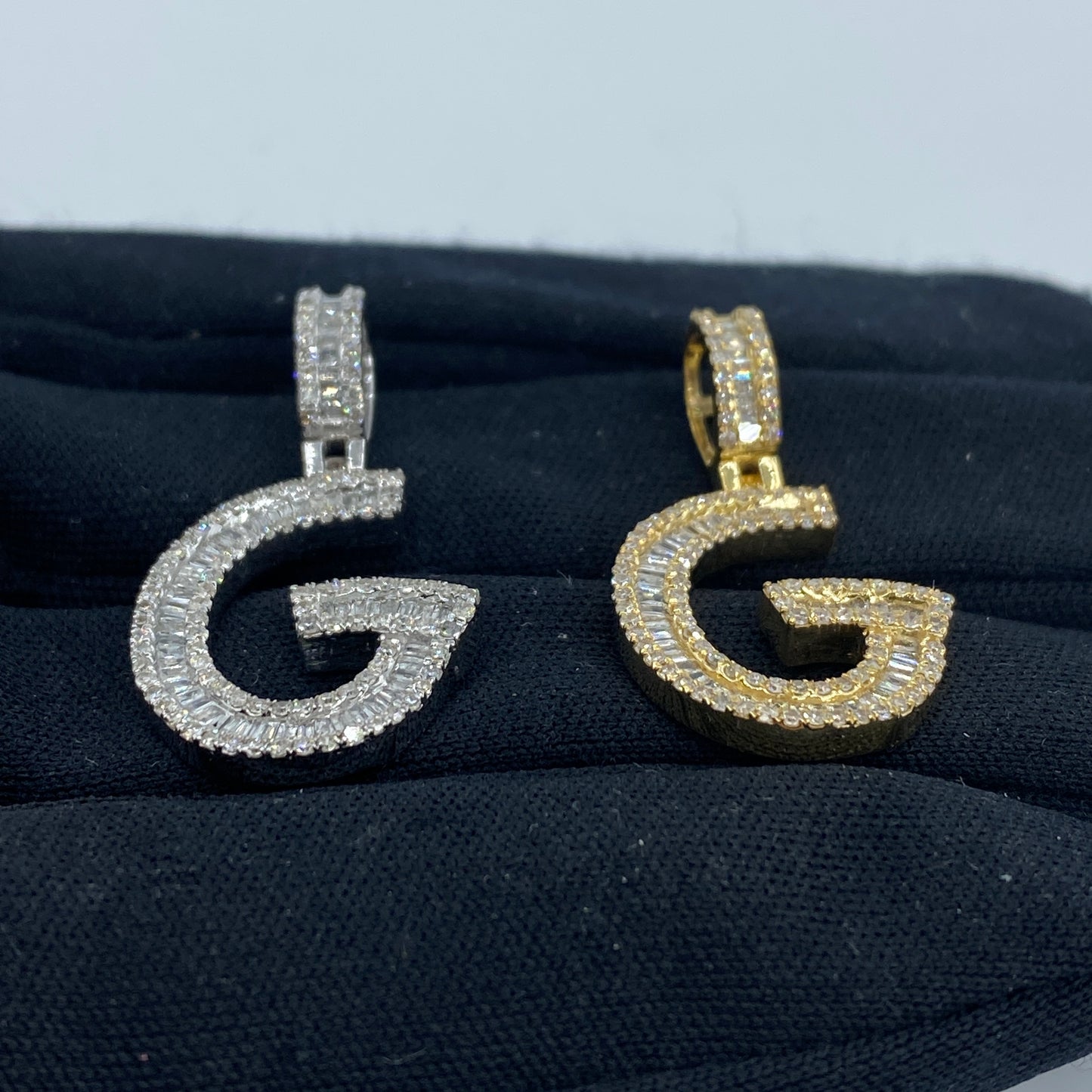 14K Initial G Diamond Baguette Pendant