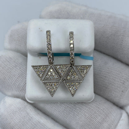 14K Hanging Pyramid Triangle Dangling Diamond Earrings