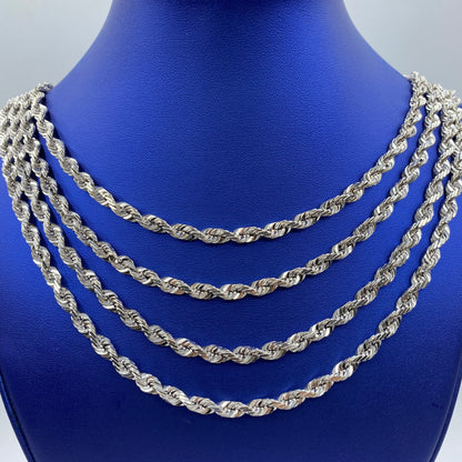 14K White Gold 6.2MM Rope Chain 20-26"