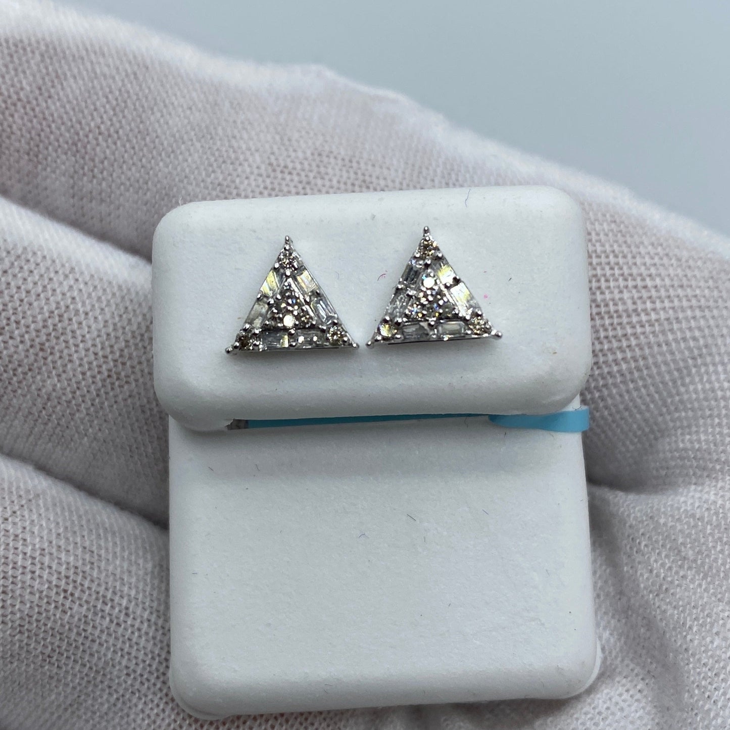 14K Equilateral Triangle Diamond Baguette Earrings