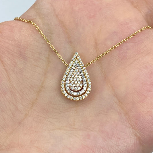 14K 3 Tier Drip Drop Tear Pendant Necklace