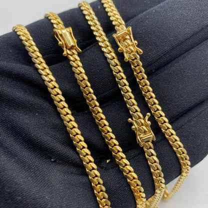 14K Gold 4MM Solid Miami Cuban Link Chains 18-24"