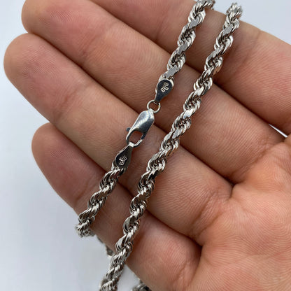14K White Gold 5.2MM Rope Chain 18-28"