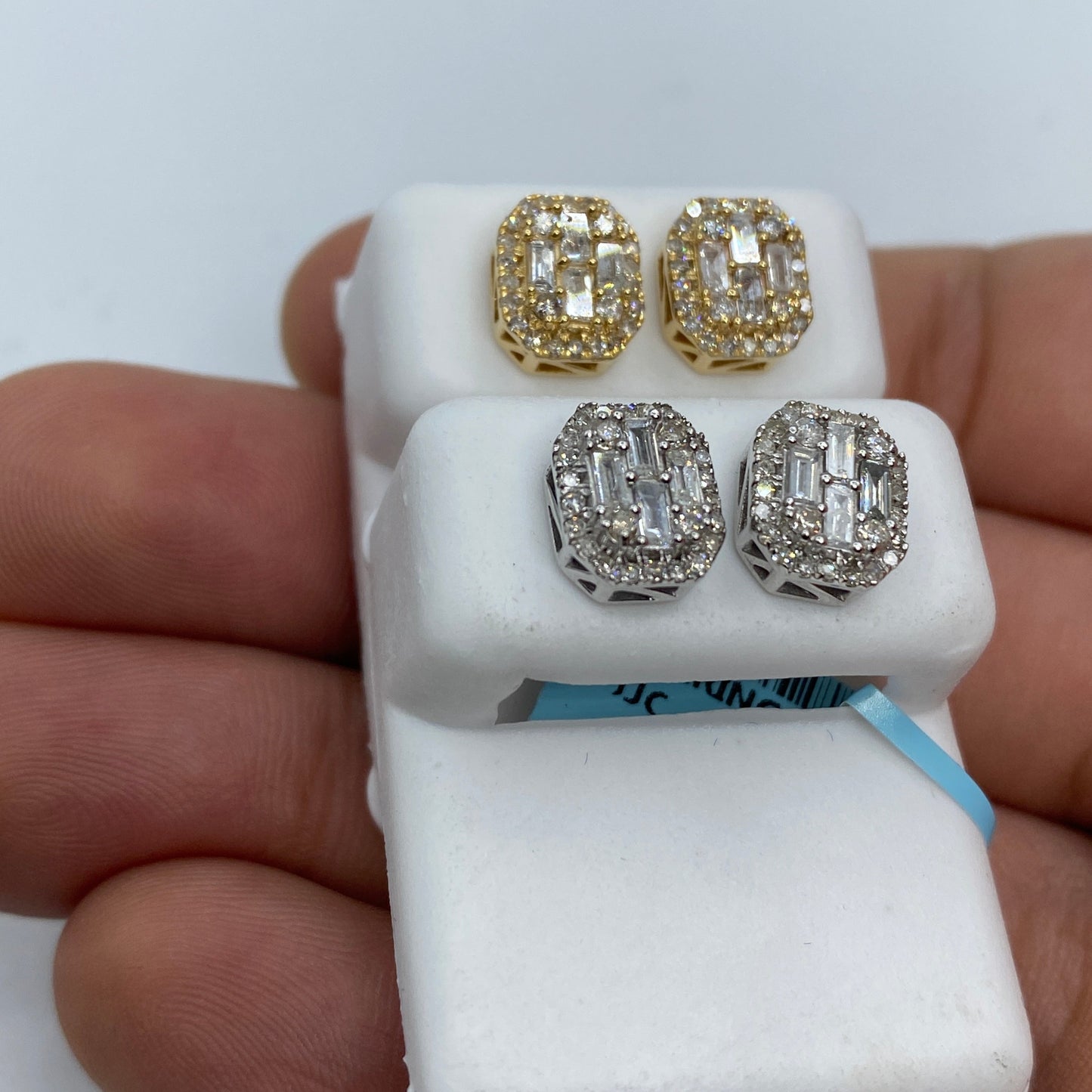 14K Rounded Rectangle Diamond Baguette Earrings 1.2ct