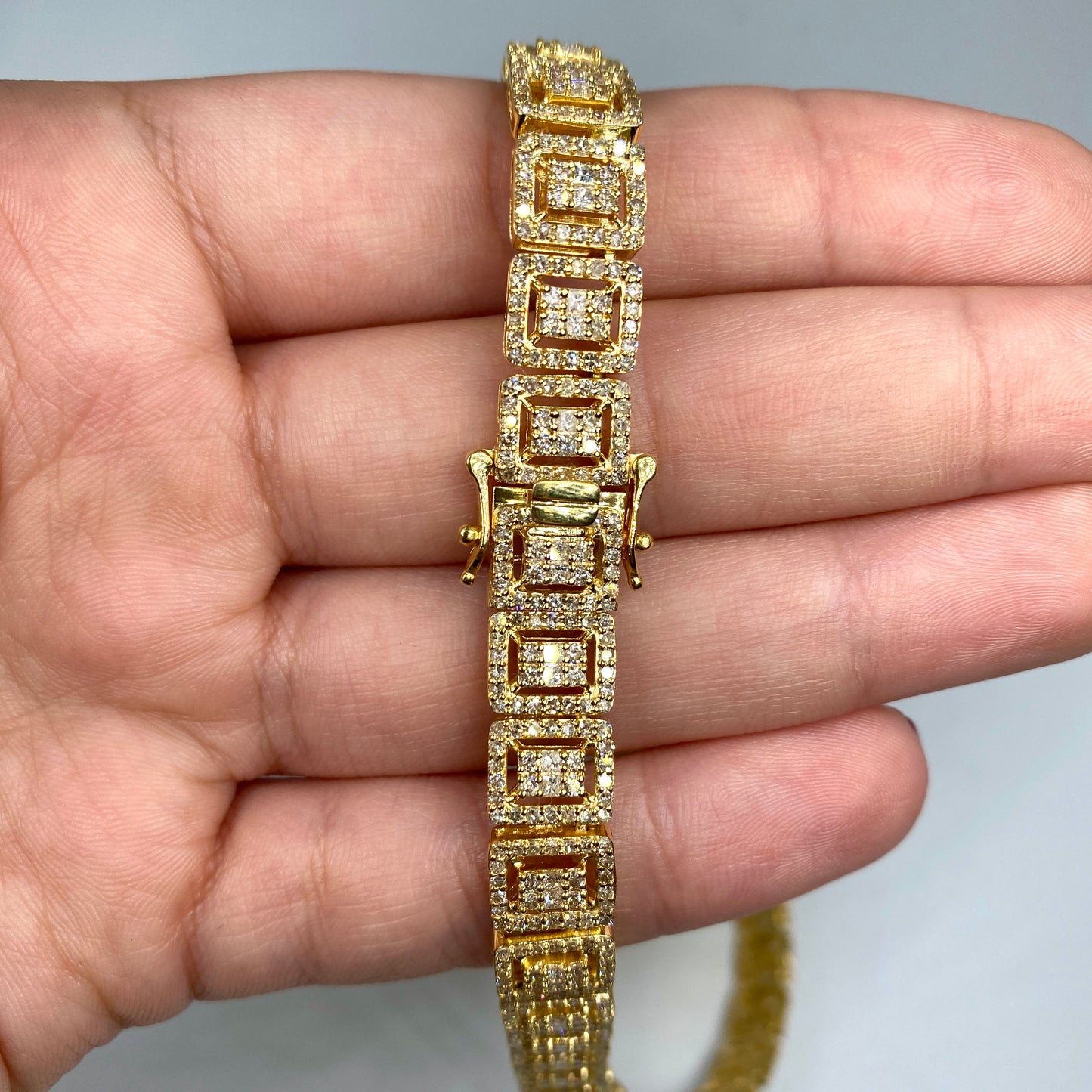 14K Rectangle Halo Crown Link Diamond Necklace