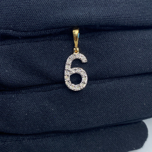 14K Number 6 Diamond Pendant