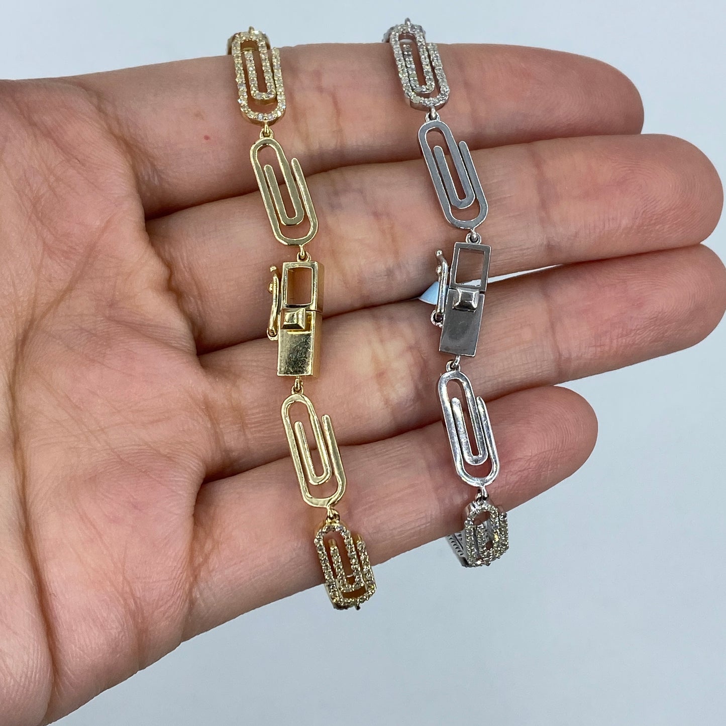 14K Paperclip Link Diamond Bracelet 7"
