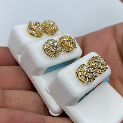 14K Circle Spiral Diamond Baguette Earrings