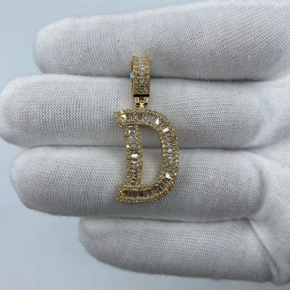 14K Initial D Diamond Baguette Pendant