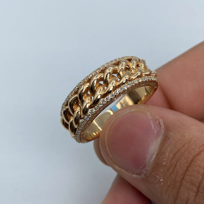 14K Gold 8MM Cuban Link Banded Diamond Ring