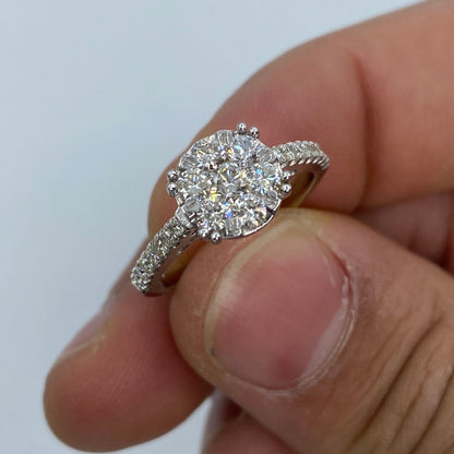14K Large Flower Diamond Engagement Ring
