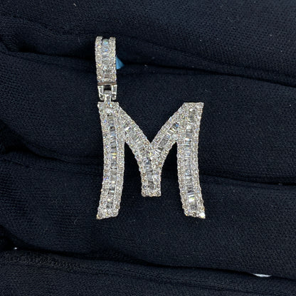 14K Initial M Diamond Baguette Pendant