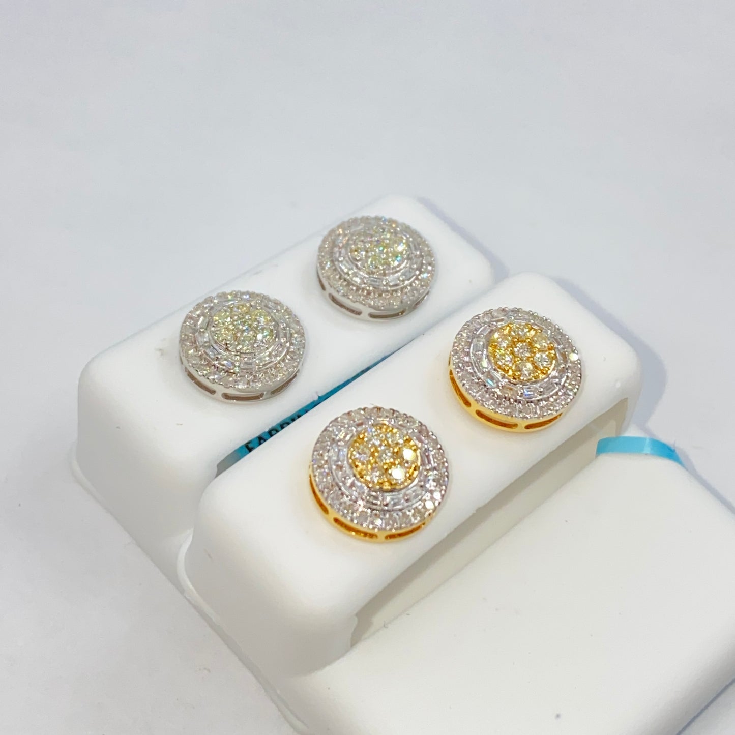 14K Jumbo Circle Flower Halo Diamond Baguette Earrings