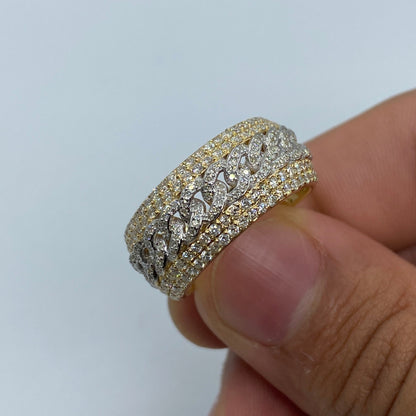 14K Gold 10MM Iced Cuban Link Banded Diamond Ring