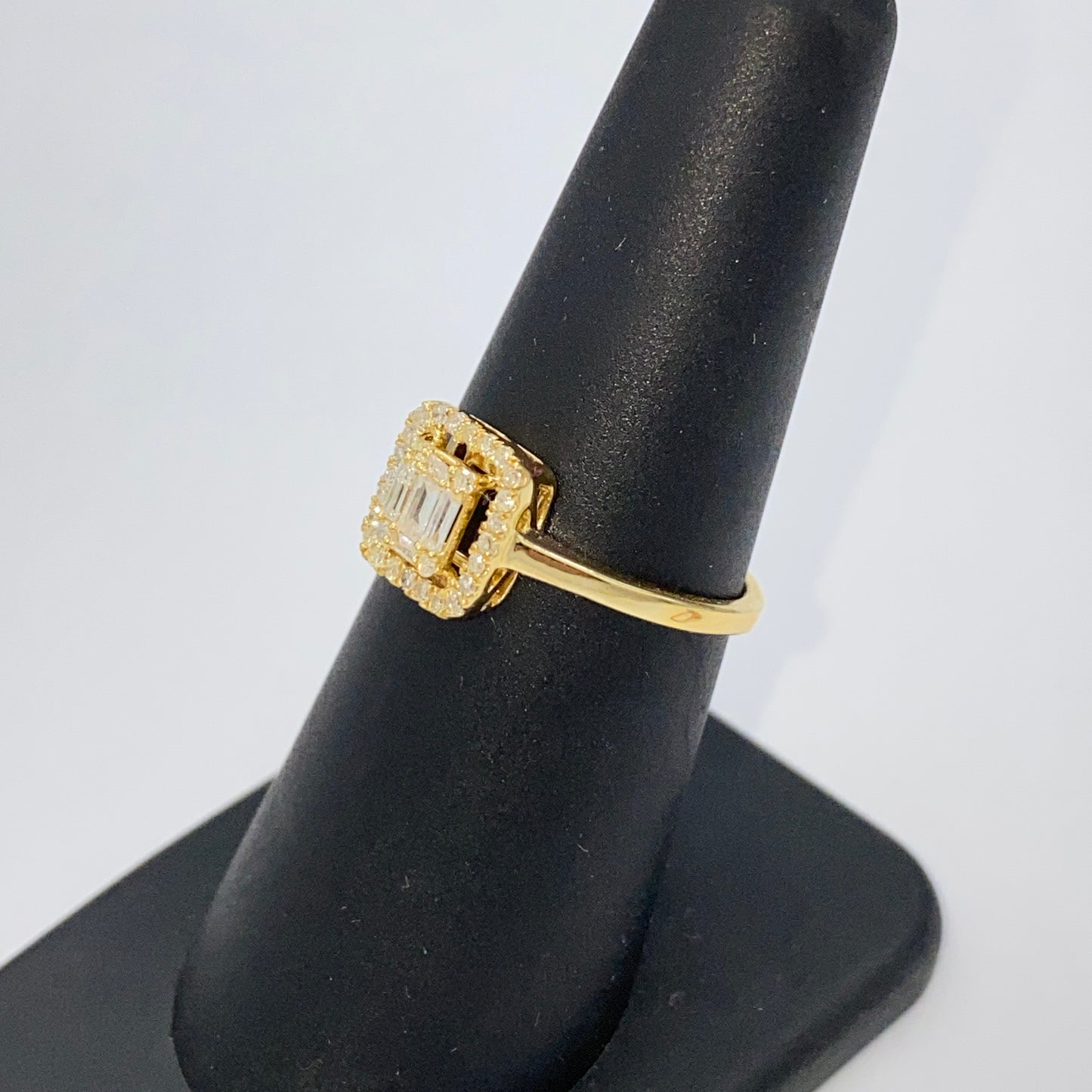 14K Palace Square Halo Diamond Baguette Engagement Ring