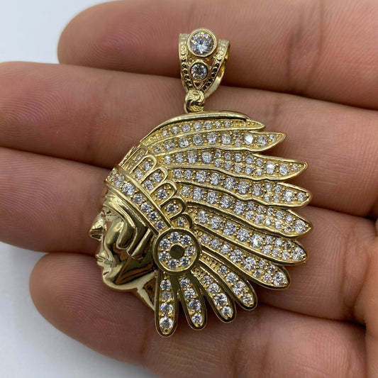 14K Indian Chief Head Pendant