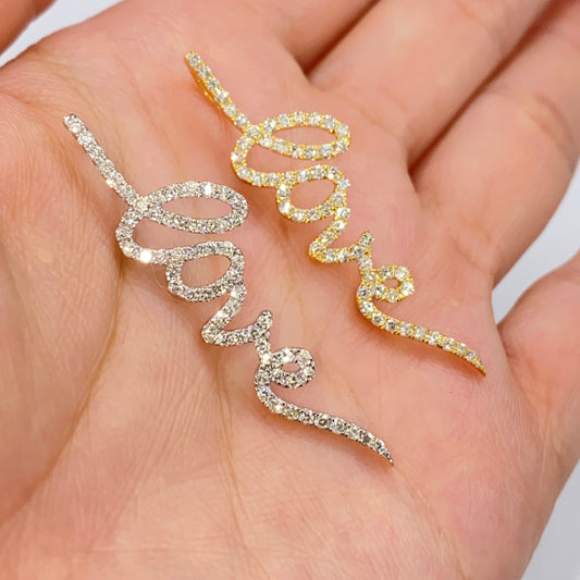 10K Love Script Diamond Pendant