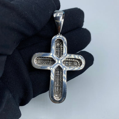 14K 3D White Gold Cross Diamond Pendant