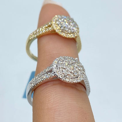 14K Circle Halo Diamond Ring