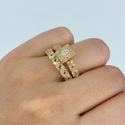 14K Square Diamond Baguette Engagement Ring with Stack Band