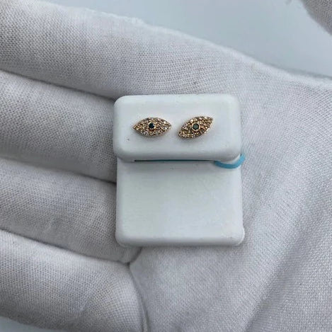 14K Teal Center Stone Evil Eye Diamond Earrings