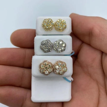 14K Large 3D Flower Diamond Earrings