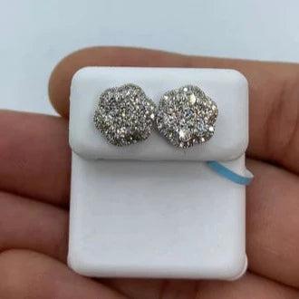 14K Large 3D Flower Diamond Earrings
