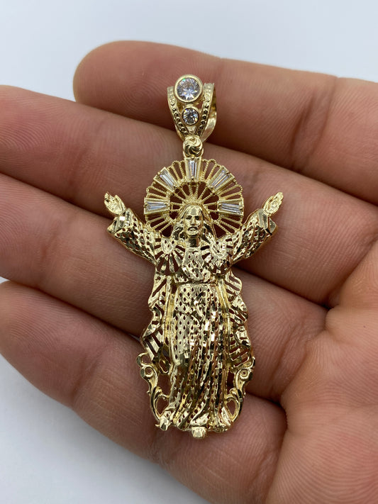 14K Jesus With Halo Pendant 2.25"