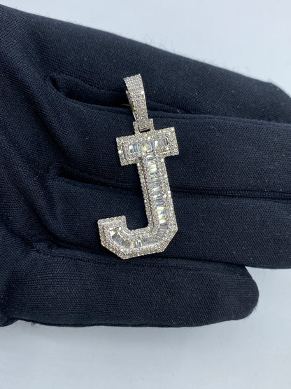 Initial J Diamond Baguette Pendant