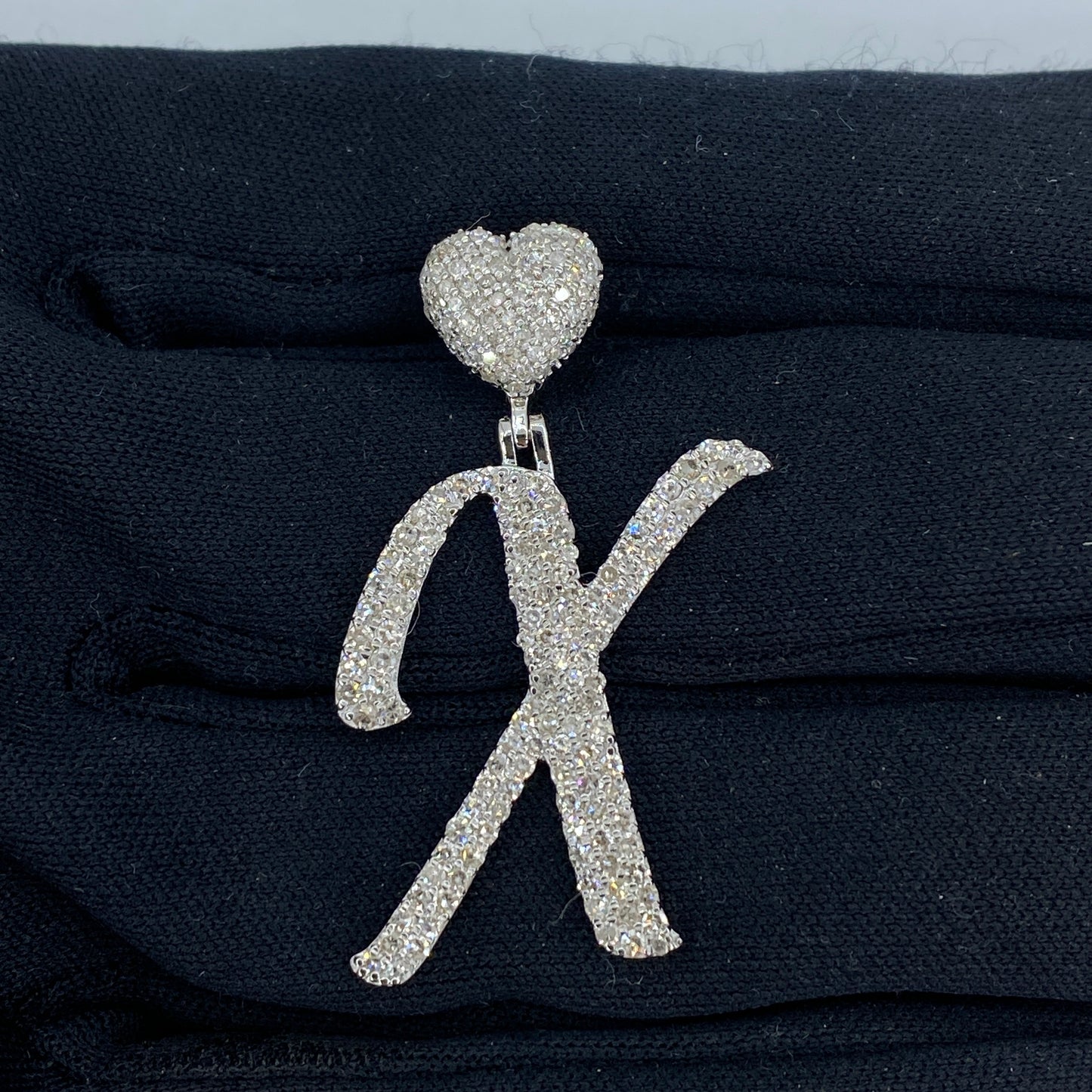 14K Initial X Script Heart Diamond Pendant