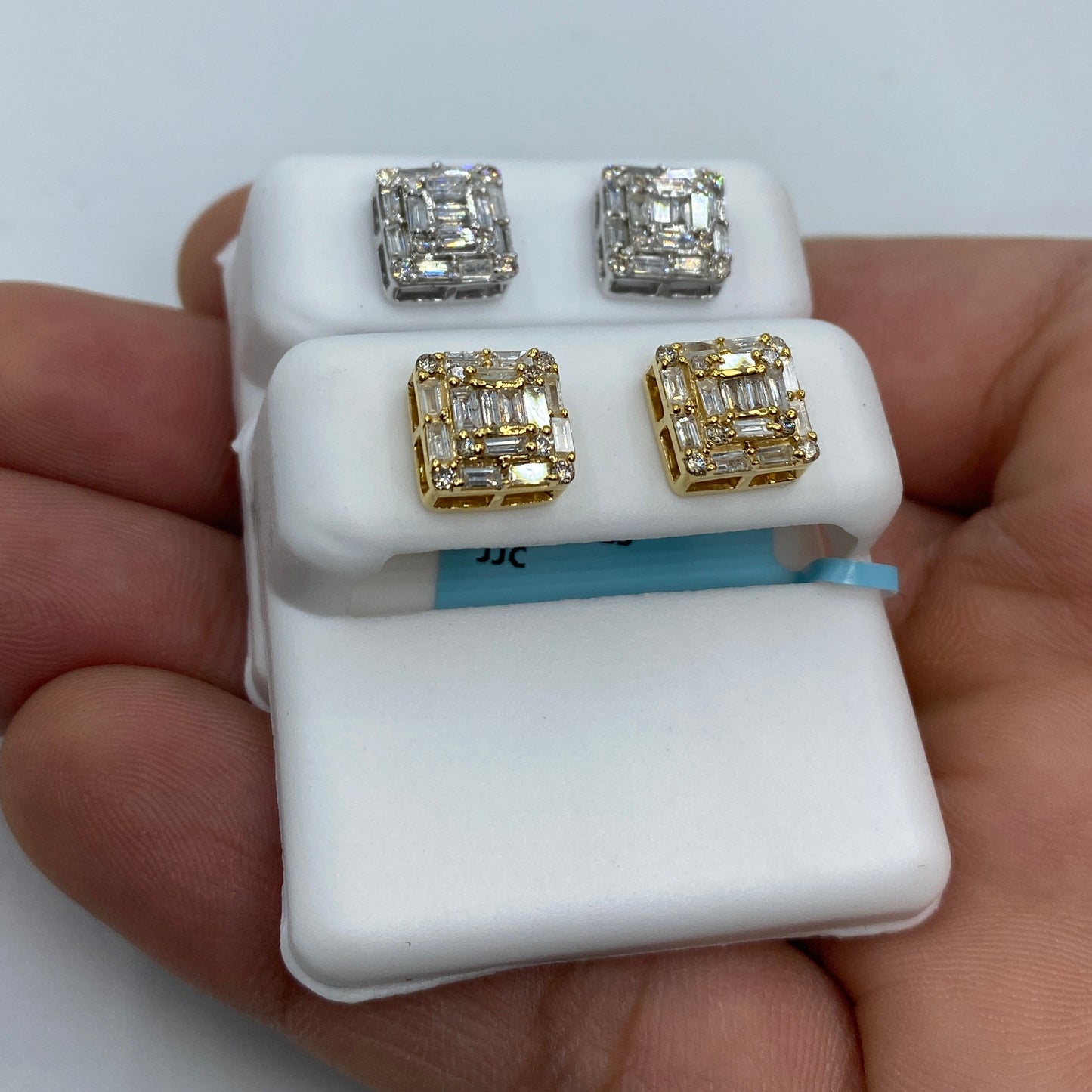 14K Square Box Diamond Baguette Earrings 1.3ct
